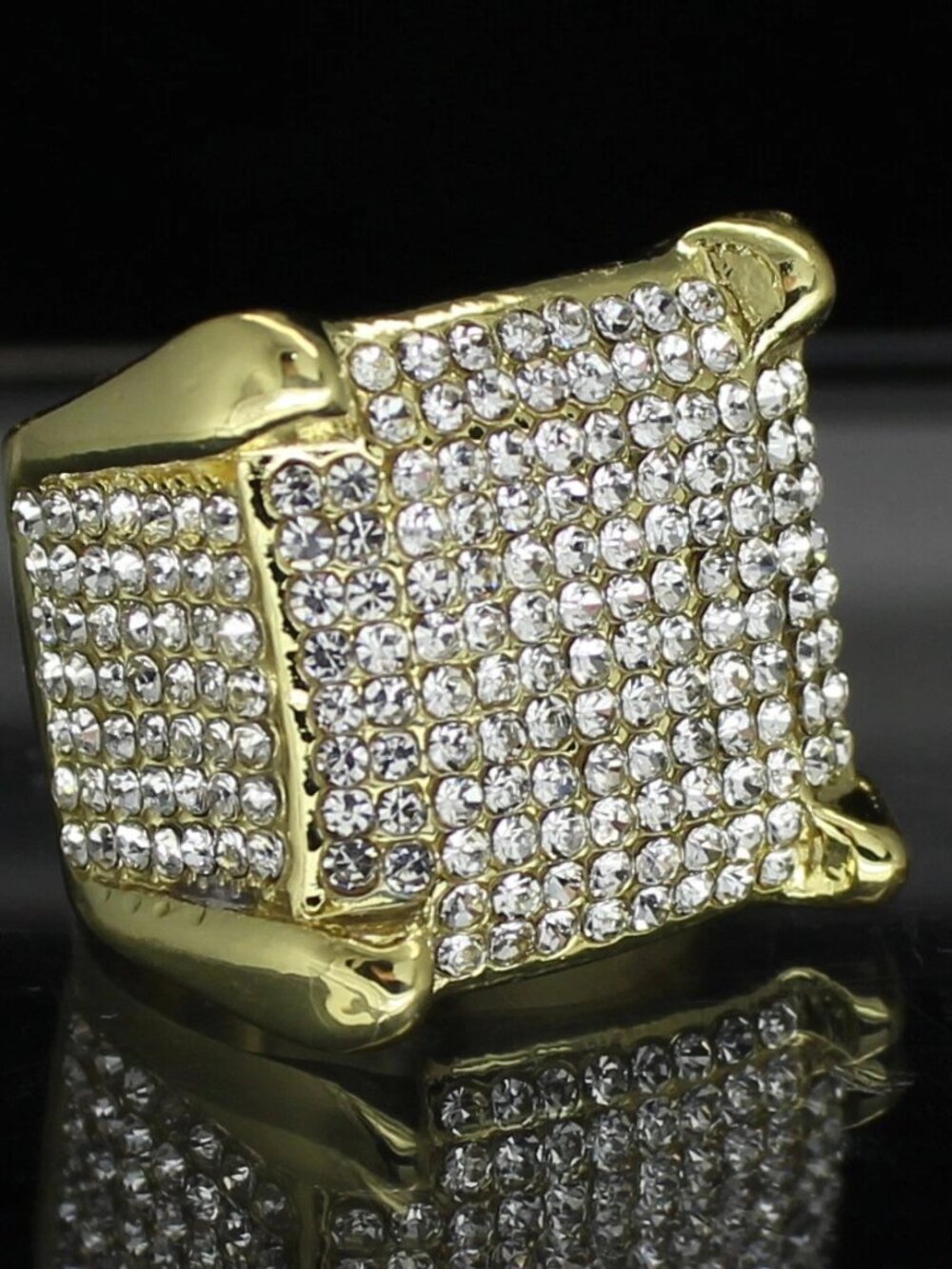 14K Plated Iced Out Square Ring